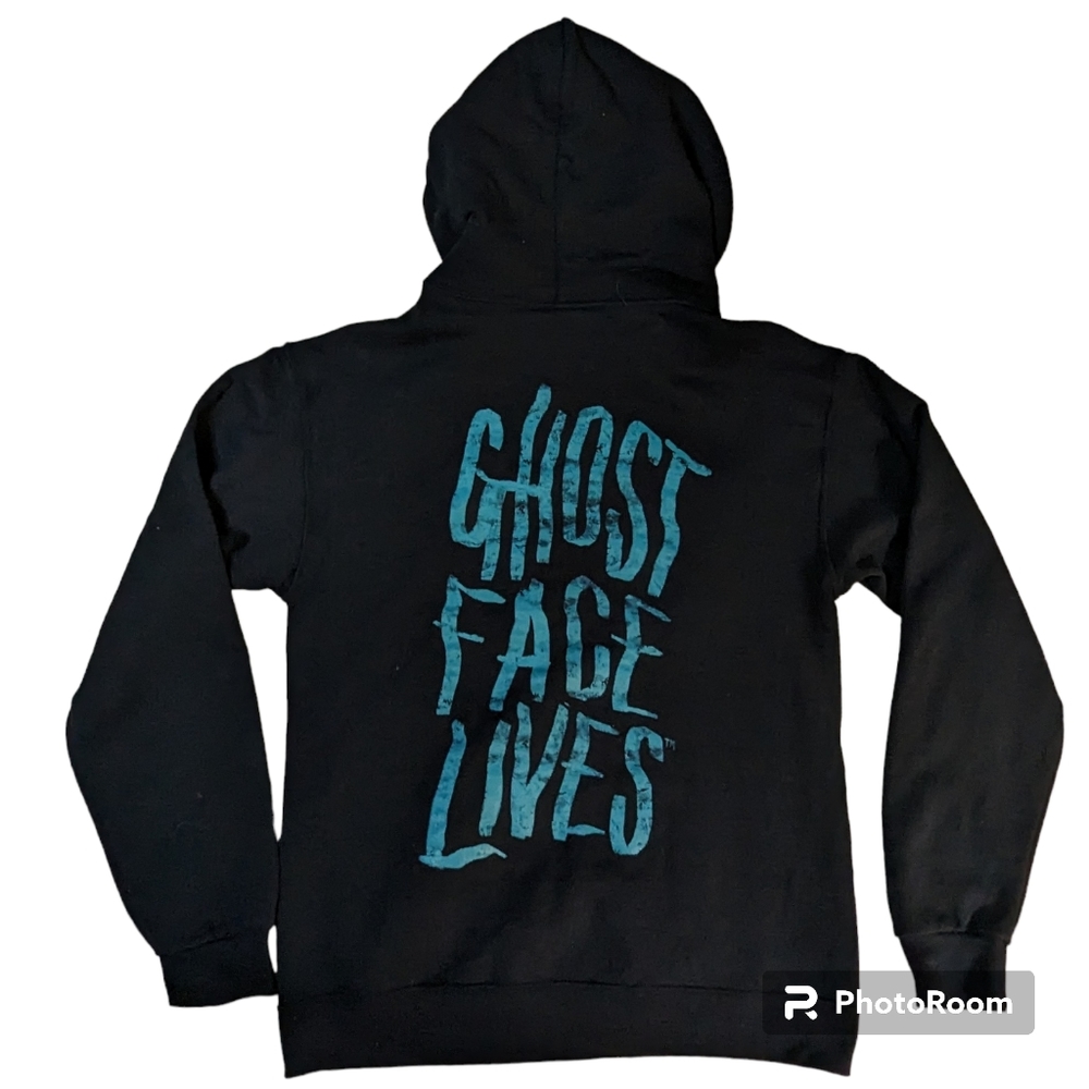 Hot Topic Ghost Face Sweatshirt Hoodie Sz Medium Black Front Pocket Long Sleeve - Picture 4 of 13